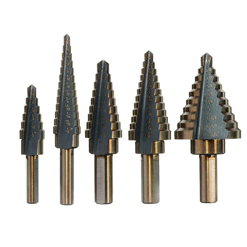 

5pcs Imperial Pagoda Drill Bit High Speed Steel Hole Opener Set Triangle Shank Black and Yellow Step Drill Step Drill Bit