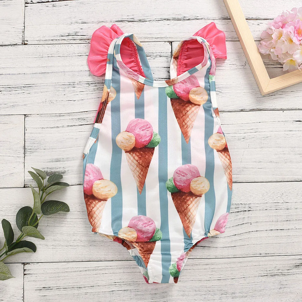 Baby Girl Swimwear Toddler Kids Girls Swimming Suits Ruffle Stripe Bikini Beach Summer Swimsuit Sweet Print | Детская одежда и