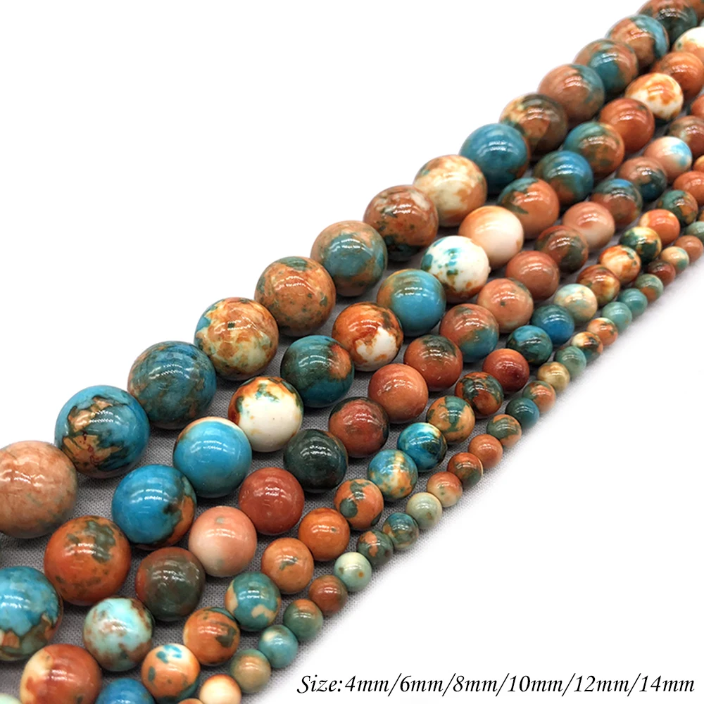 Натуральный камень оранжевый синий точечный Радужный круглые свободные бисеры