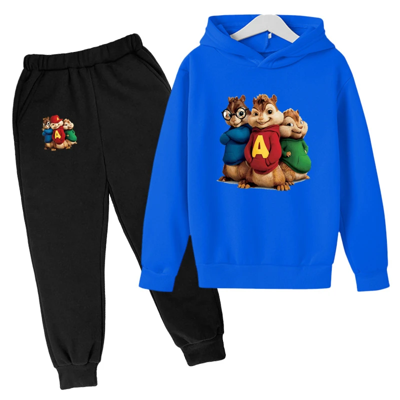 Boy Casual Cute Sets Alvin and the Chipmunks Kids Sportswear Cotton Anime Hoodie Cartoon Suit for Girls Baby Clothes | Мать и ребенок