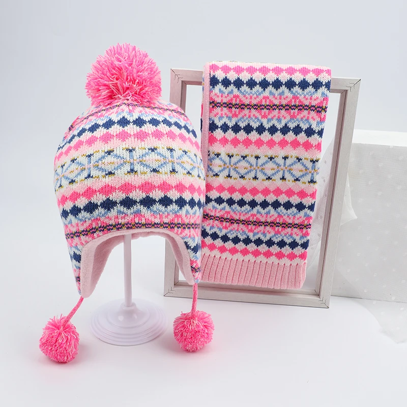 Шапка для девочек шарф набор зимняя шапка ушанка розовая акриловая флисовая