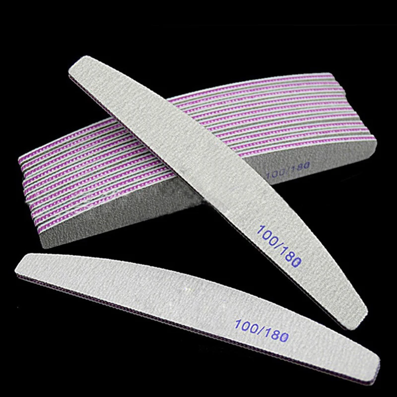10/100Pc 100/180 Half Moon Nail File Sandpaper Professional Double Side Buffer Manicure Care Tools Sanding Block Pedicure#TF13