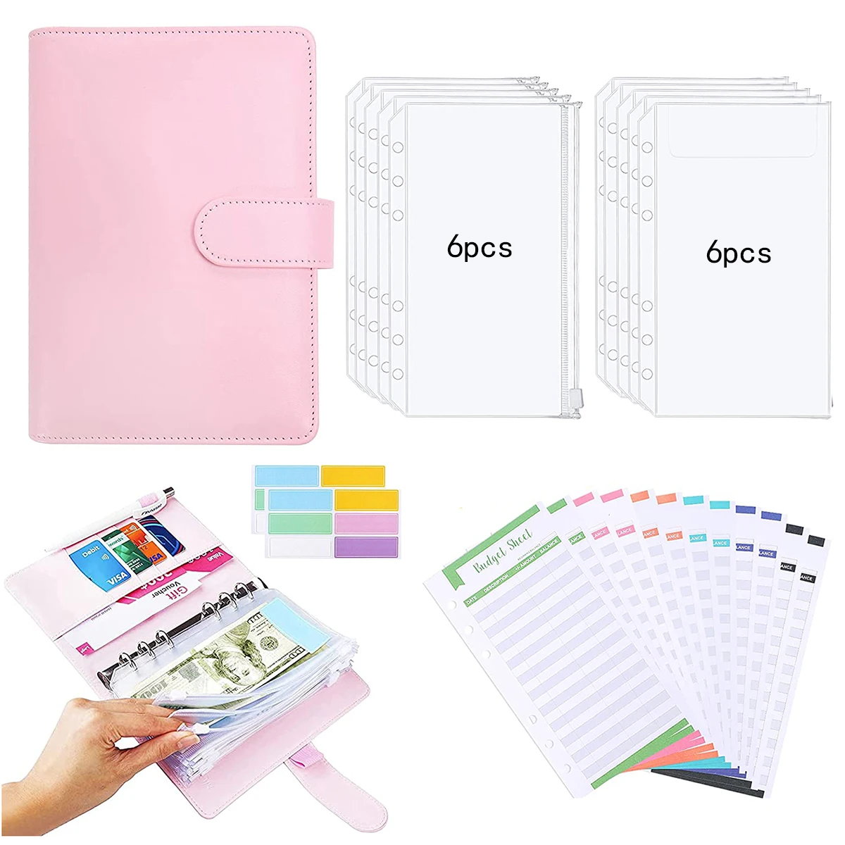 27 Pieces Budget Binder with Cash Envelopes Budget Wallet,10 Pieces Clear Cash Envelopes & 12 Pieces Budget Sheets and Stickers