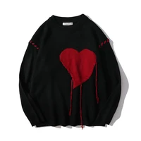 harajuku love pattern knitted ugly sweater men letter punk rock black red gothic vintage grandpa sweater women cute pullover