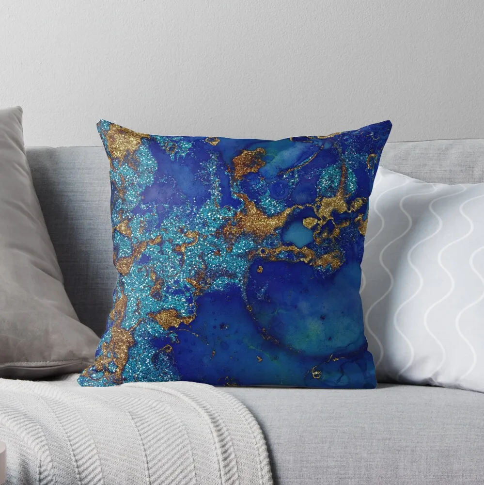 

Gold Indigo Blue Malachite Marble Throw Pillow Pillowcase Home Decorative Sofa Pillow Cover