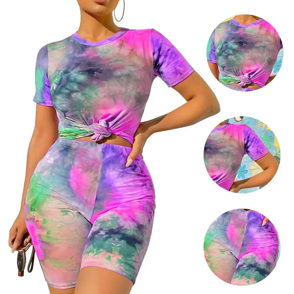 

Short Sets Leisure elegance Fashion Women O Neck Short Sleeve T-shirt Shorts Tie Dye Outfits Tracksuit Set Women's Clothing 2021