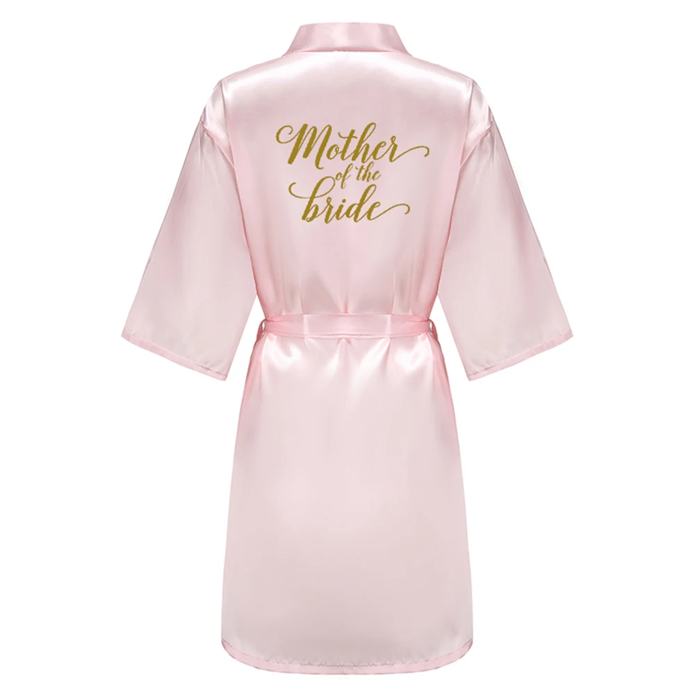 Женский Атласный халат-кимоно розовый банный халат подружки невесты с золотыми