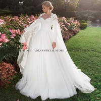 adln two pieces wedding dresses sweetheart neckline tulle a line bridal gown with cape shawl long sleeves bride dress