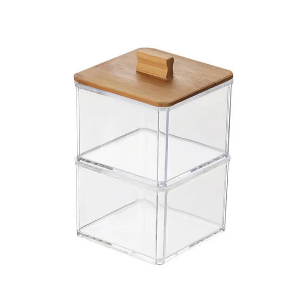 Makeup Organizer Box MSJO органайзер для макияжа, коробка для хранения косметики, ватные диски, тампон, Бамбуковая Крышка для женщин, для дома, ванной комнаты, органайзер, коробки для макияжа, корзина - Цвет: Makeup Organizer Box
