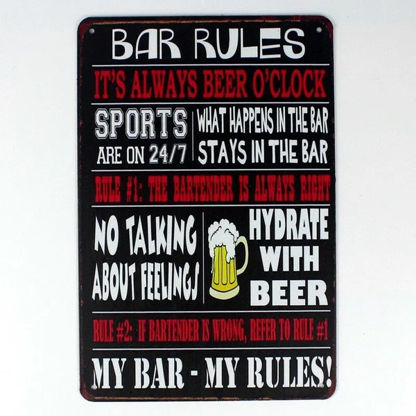 

Metal Tin Sign Funny Bar Rules Decor Bar Pub Home Vintage Retro Sign