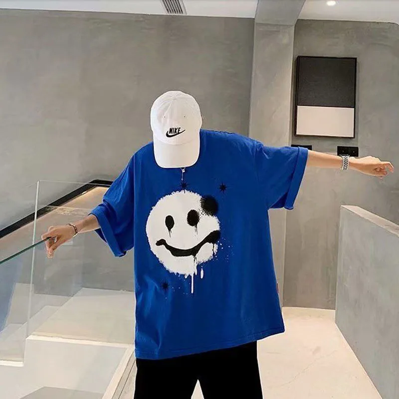 Футболка мужская с коротким рукавом круглым вырезом и принтом улыбки - купить по