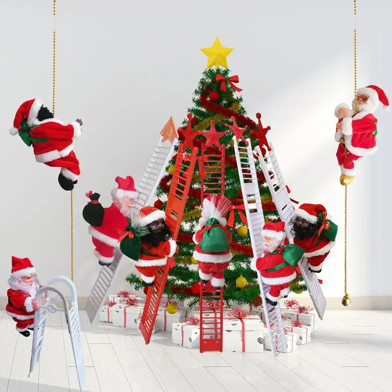 

2022 Xmas Gift Cute Santa Claus Climbs The Ladder Climbing Rope Christmas Ornament Home Decoration Tree Hanging Decor with Music