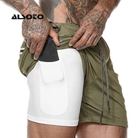 mens casual shorts 2 in 1 running shorts quick drying sport shorts gyms fitness bodybuilding workout built in pockets short men