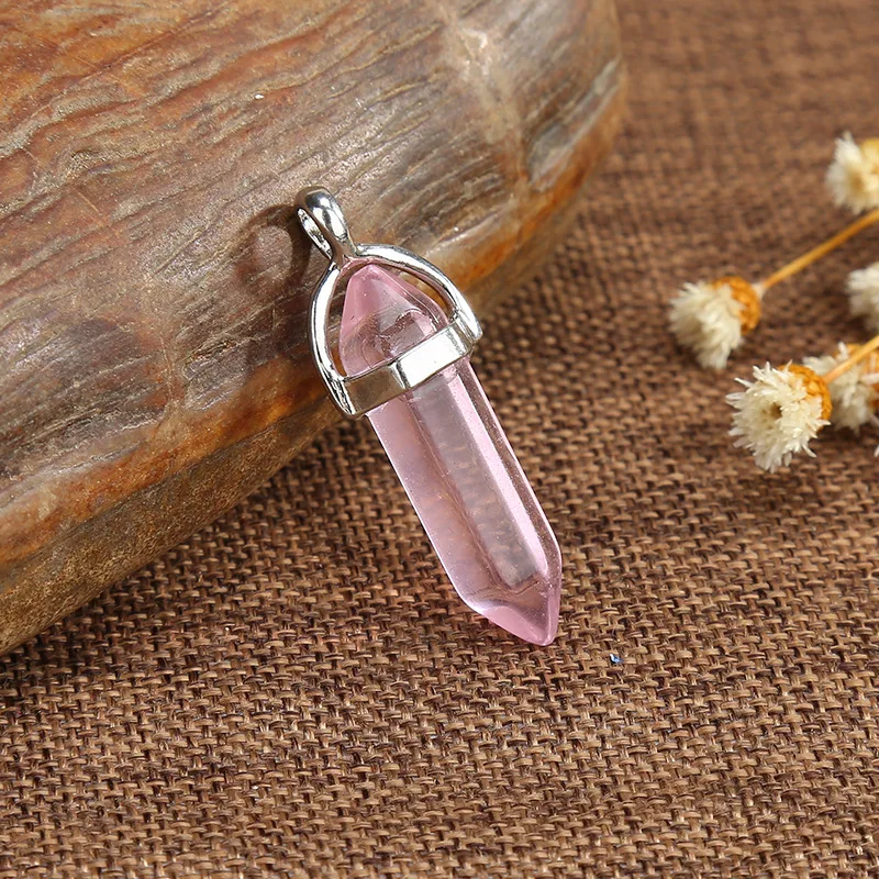 

Natural Stone Crystal Agate Bullet Hexagon Pillar Necklace Pendant Jewelry