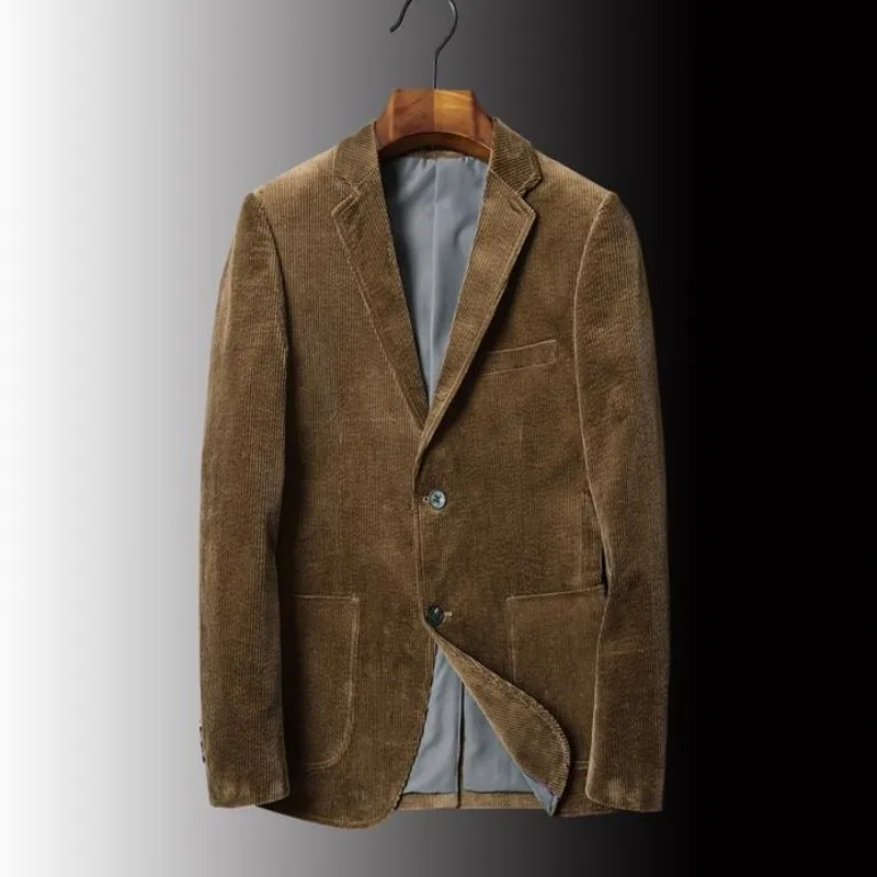 Новинка 2021 Осень-зима мужские вельветовые блейзеры однотонный приталенный