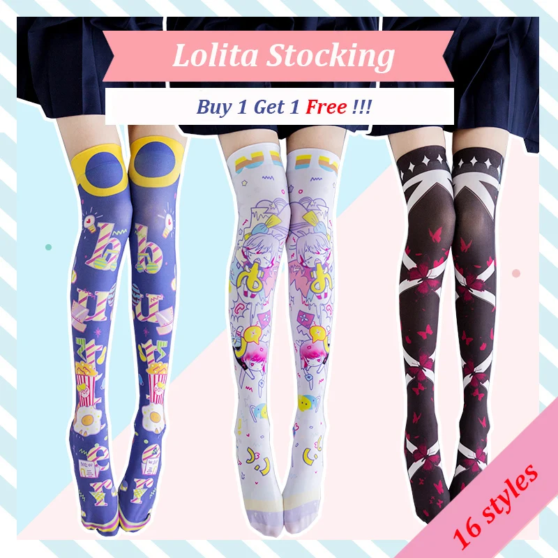 

Harajuku Lolita Girls Stockings Women Graffiti Velvet Long Stocking Student Girls Overknee Tights Socks Buy One Get One Free Har