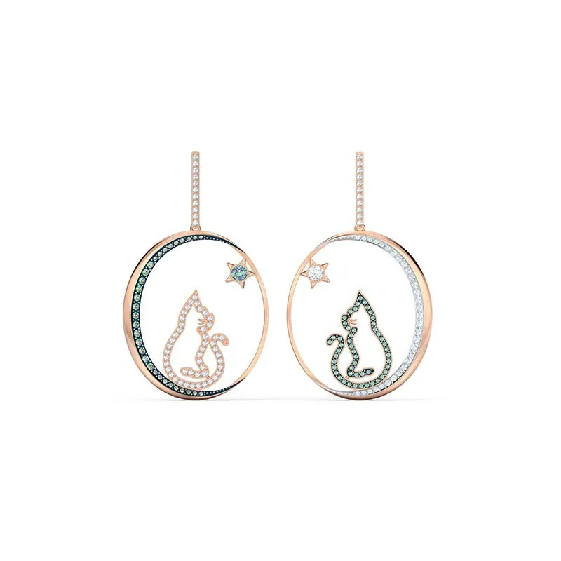 

1:1 Moon Night Cat Star Double Color Ear Drop Earrings for Women