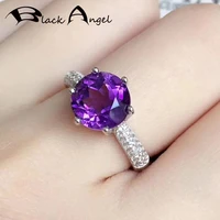 black angel new lab created round deep amethyst ring for women exquisite temperament purple gemstone ring silver fashion jewelry