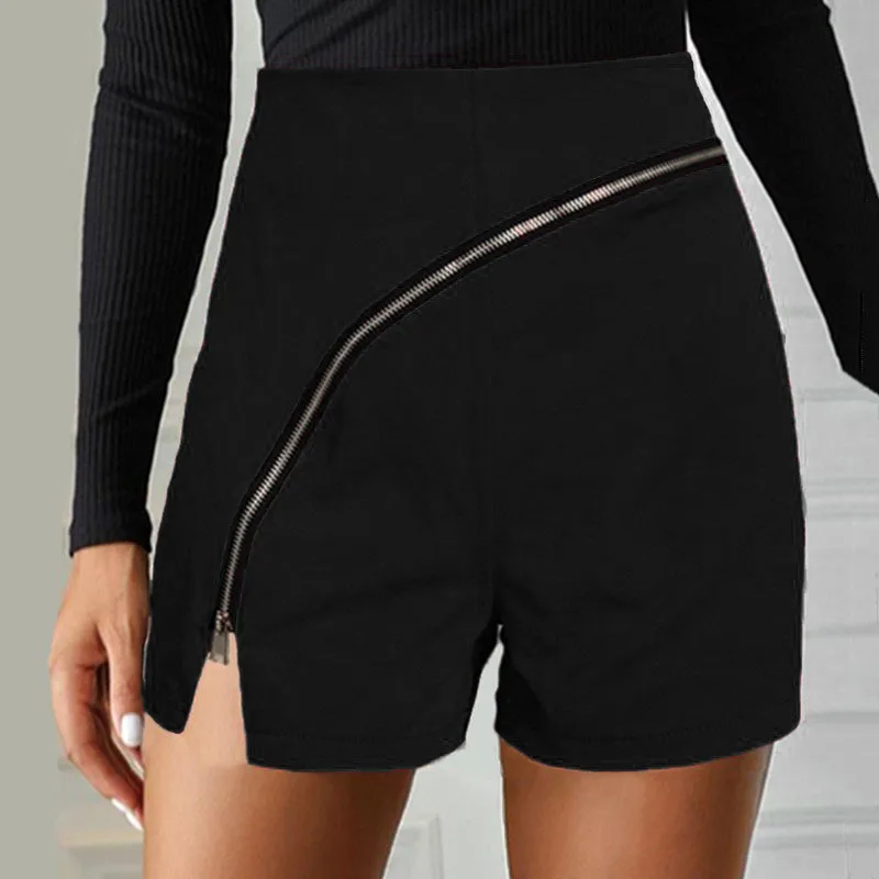 

Fashion Cool Women Zip Split Short Pants Summer All-Match Solid Office Lady Shorts Elegant High Waist Sexy Shorts Streetwear 3XL