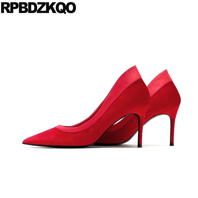 

size 33 black 4 34 shoes velvet 8cm high heels green pointed toe slip on scarpin casual red stiletto pumps ladies 2019 medium