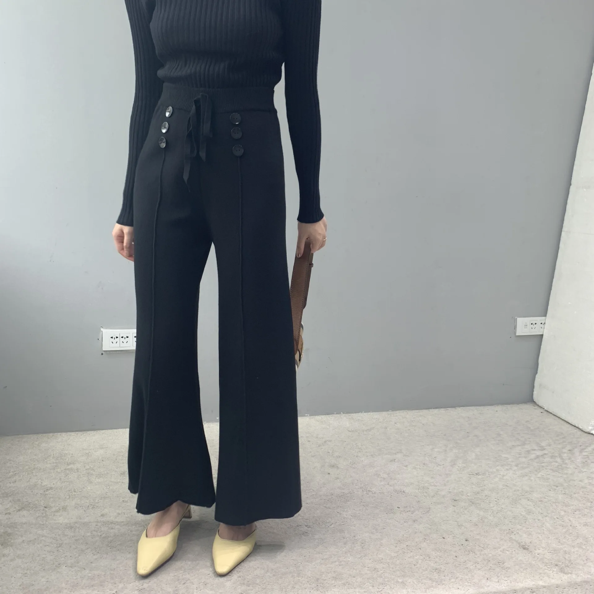Для женщин брюки Новинка весны мягкий вощеный удобные WaistCashmere трикотажные брюки женская, одноцветная брюки с широкими штанинами Повседневное