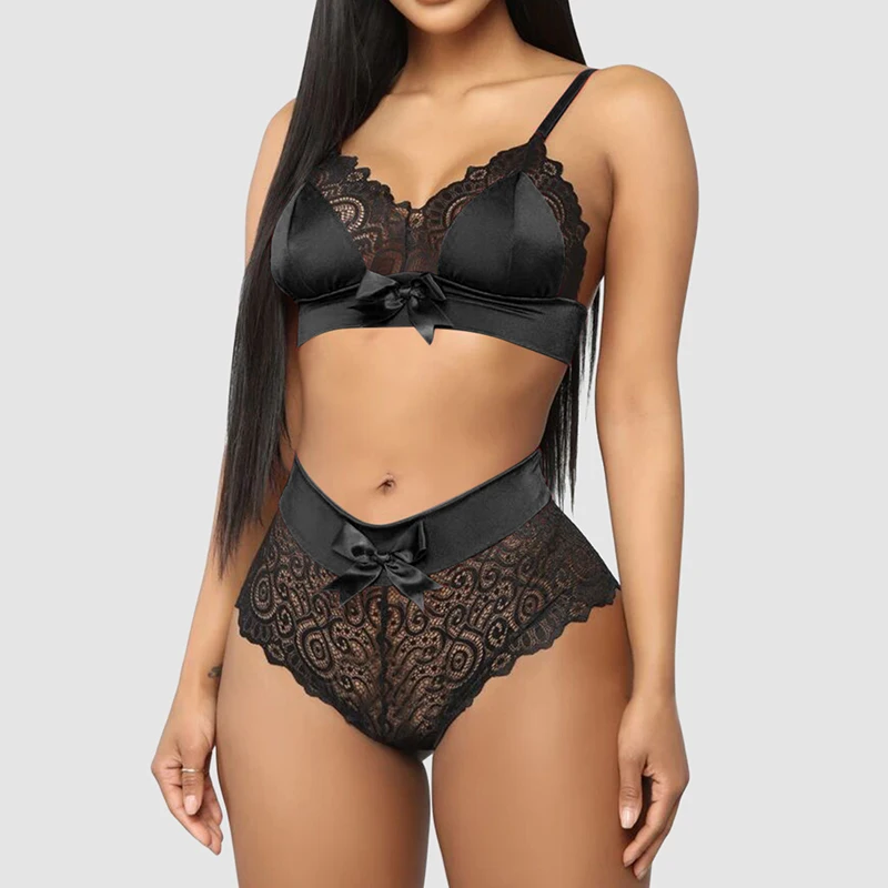 

Sexy Bras Underwear Women Set Lace Transparent Push Up Bra Set Bow-knot V Neck Hot Erotic Seamless Sexy Lingerie Set Brief Sets
