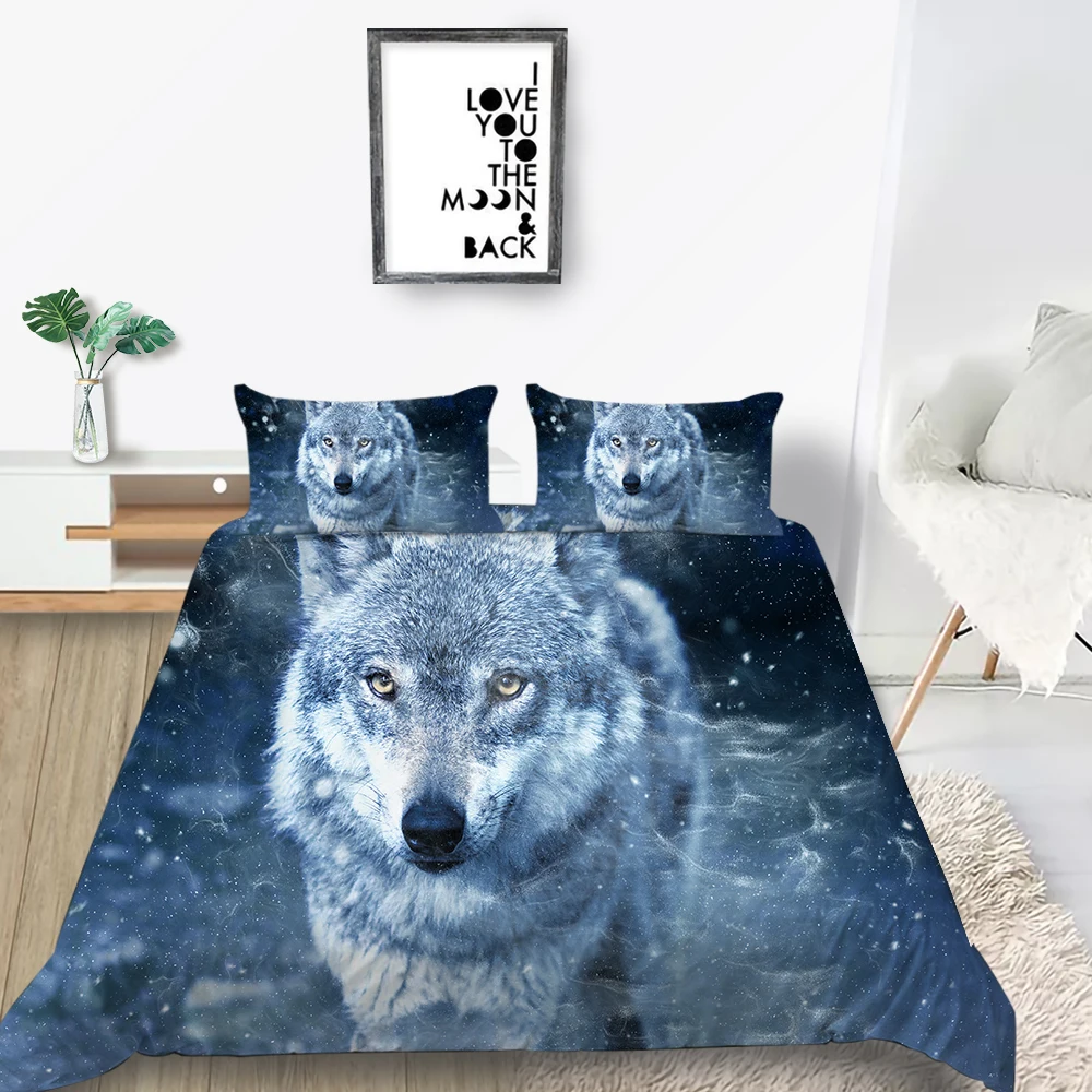 Комплект постельного белья Moon Night Wolf Модный мягкий Фэнтезийный с пододеяльником