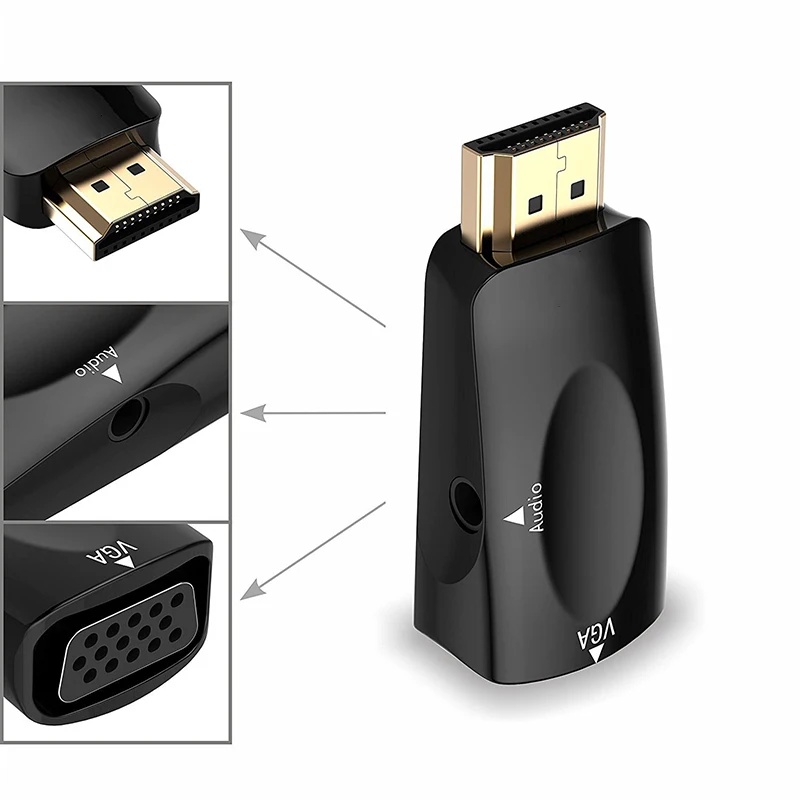 Felkin HDMI-compatible to VGA Adapter with Audio Cable HDMI Male Female 1080P Video Converter for HDTV Laptop Projector | Электроника
