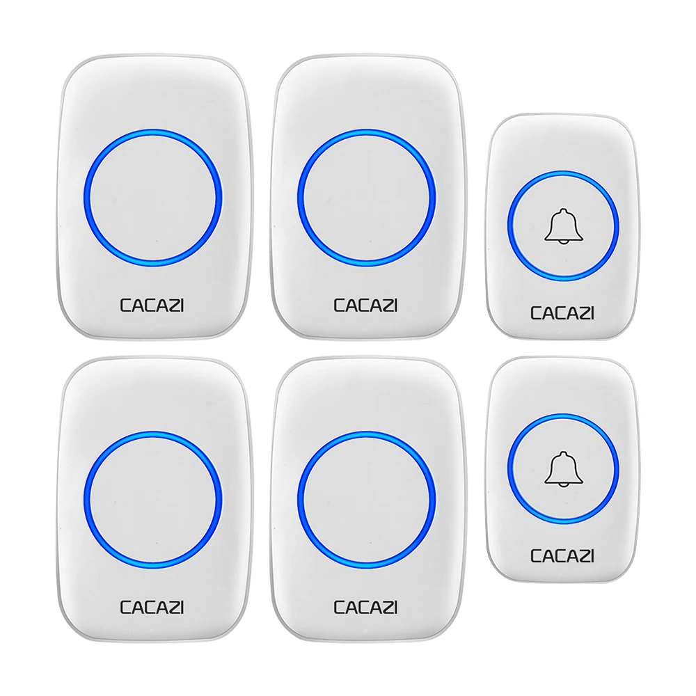 2 button 4 receiver Водонепроницаемый беспроводной дверной звонок CACAZI с дистанционным управлением на 300 м, кнопка для домашнего звонка, звонок с разъемом США, ЕС, Великобритании, беспроводной приемник - Цвет: 2 button 4 receiver