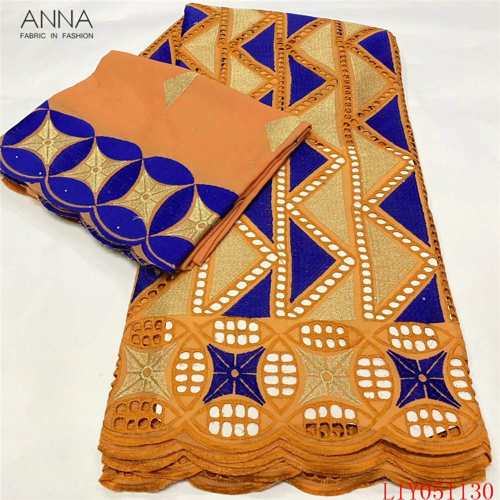 

Anna blue swiss cotton lace in swizerland african dry lace with stones 2021 high quality nigerian lace fabrics 5+2 yards/set