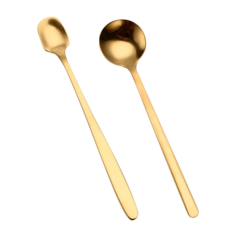 

Long Handle Coffee Mixing Spoon Gold Round Square Spoon Dessert Stainless Steel Vintage Teaspoons Drink Tableware Home Decor