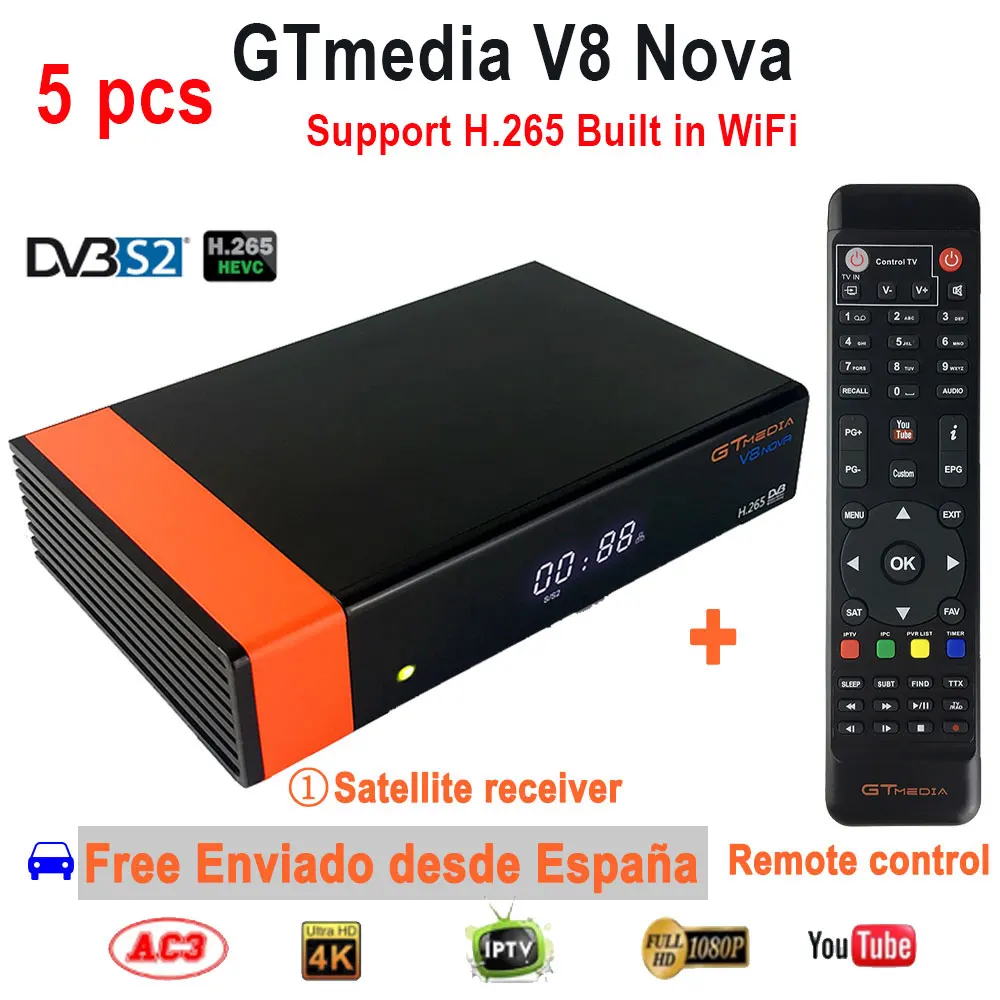 5 шт./лот GTmedia V8 NOVA DVB S2 1080P HD спутниковый ресивер Встроенный WiFi Поддержка H.265 ТВ