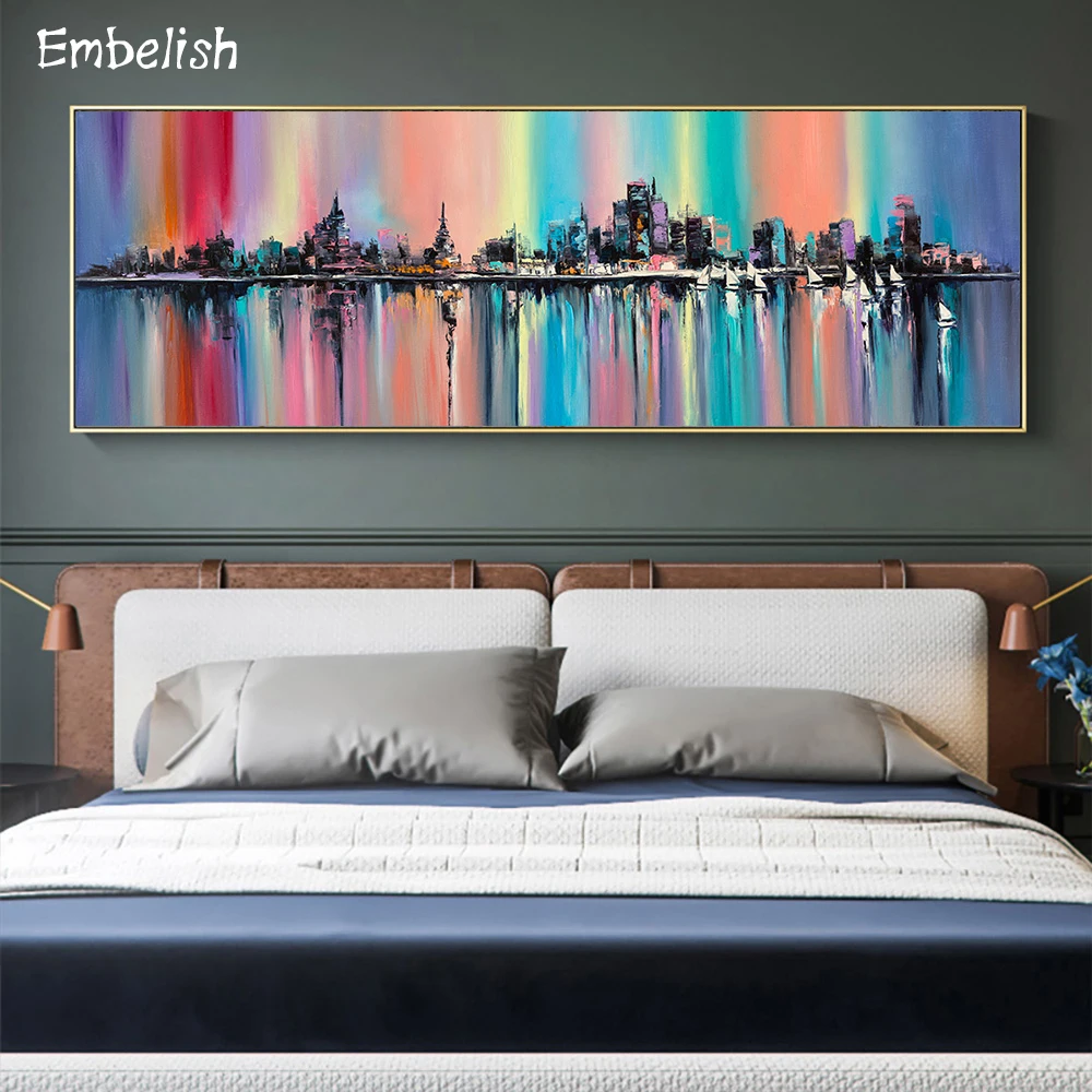 

1 Pieces City's Skyline In Fantasy Rainbow Colors Landscape Pictures For Living Room Home Decor Canvas Bedroom Pictures