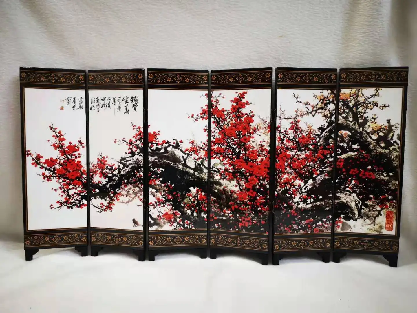 Складные экраны 6 соединяемых панелей декоративная роспись дерева Byobu цветки