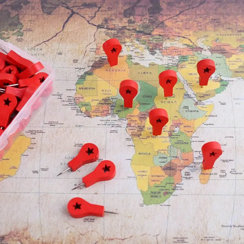 

80Pcs Map Markers Wooden Drawing Photo Wall Studs Cork Board Push Pins Thumbtack