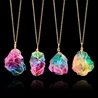 necklace for women 2022 crystal pendant transparent rainbow color natural chain necklace stainless steel boho necklace jewelry