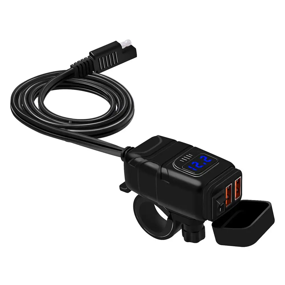 12 В SAE к usb-адаптеру с Вольтметр на выключенном переключателе мотоцикл БЫСТРОРАЗЪЕМНАЯ вилка с водонепроницаемым двойным QC3.0 USB быстрое зарядное устройство