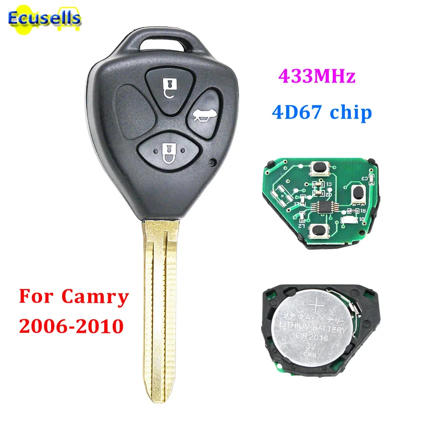 3 кнопки полный дистанционный брелок 433 МГц 4D67 чип для Toyota Camry 2006-2010