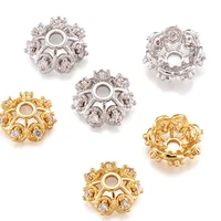 30pcs real gold plated brass micro pave cubic zirconia flower bead caps for jewelry making diy bracelet necklace 8x3mm