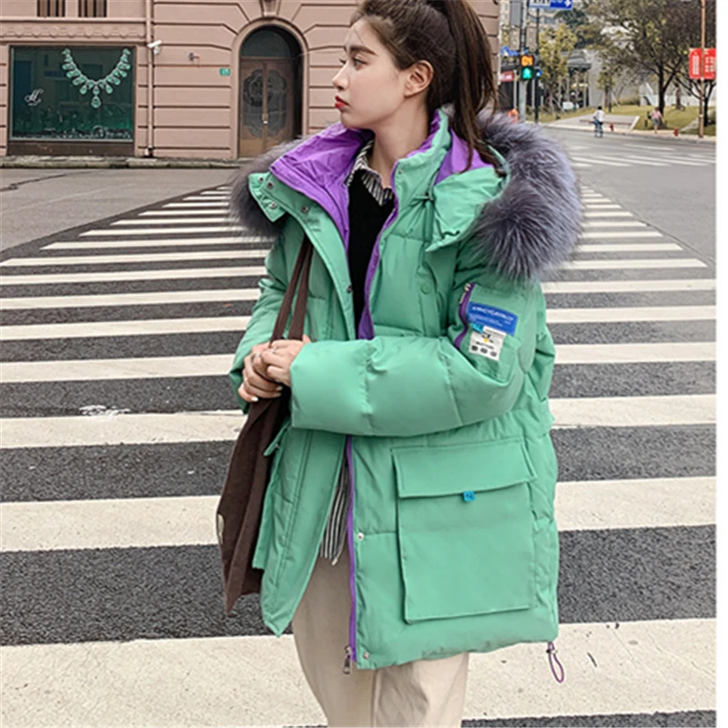 

Winter Fashion New Style Mid-Length Fur Collar Hooded Long Sleeves Thickened Warmth Cotton-Padded Jacket Women Trendy 235