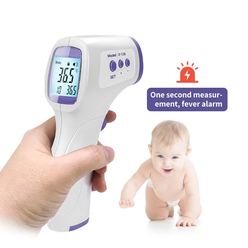 

Non-contact digital infrared forehead thermometer records and keeps a rapid measure of adult infant temperature