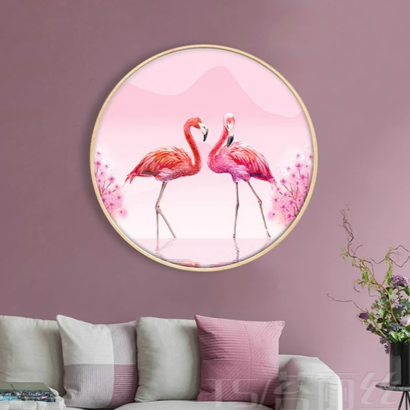 

Diamond Embroidery Mosaic Painting Cross Stitch Full Pink Flamingo Lovers Round Shape Painting DIY Handmade 5D Decoration Gift