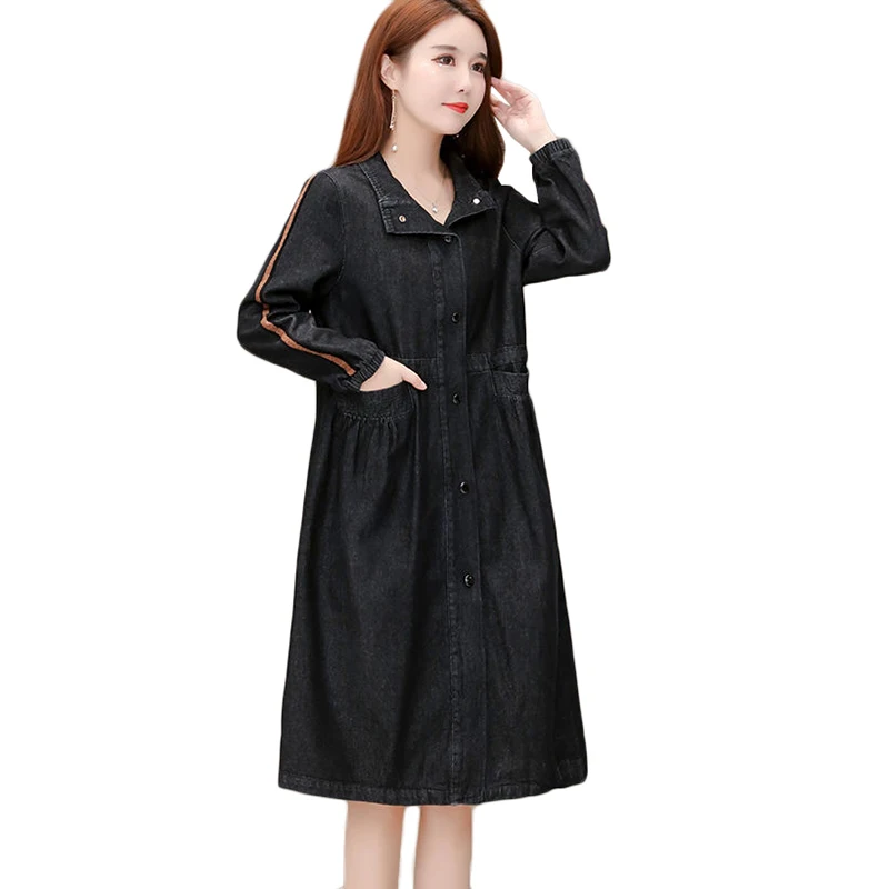 Женский джинсовый тренчкот длинная джинсовая куртка базовые свободные куртки