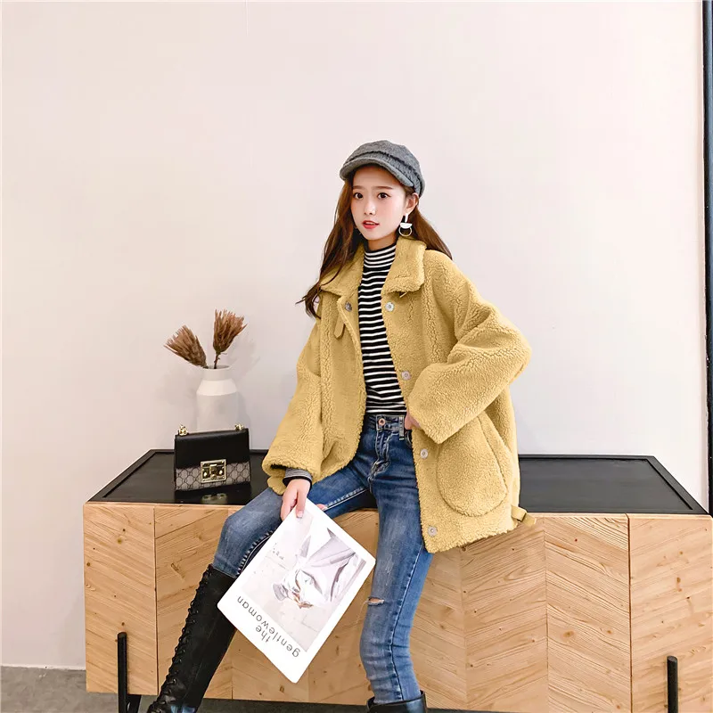 2021 New Winter Women Thicken Warm Natural Sheep Shearing Fur Coat Female Oversize Plush Real Overcoat Femme Jacket | Женская одежда