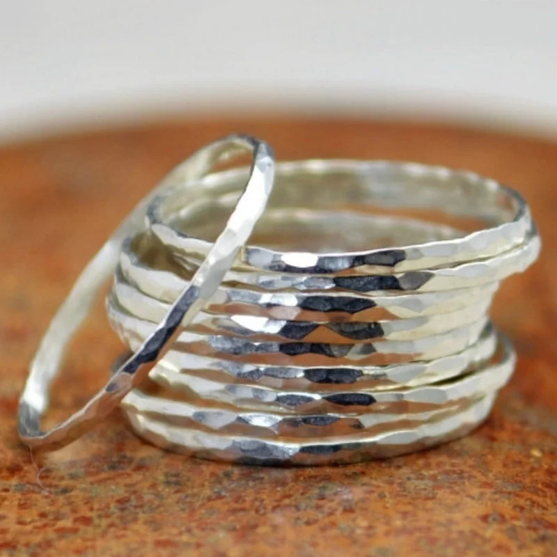 

Stylish ultra-thin Stackable Rings 14K Hammer Rring Size 6-10