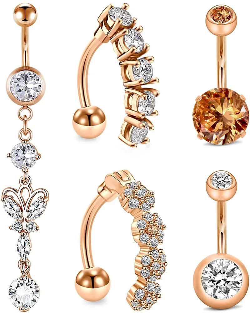 Кольца для пупка Хирургическая сталь 14 г свисающее кольцо живота Сверкающее CZ