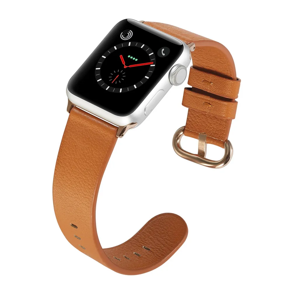 Ремешок кожаный для Apple Watch Band 38 мм 42 40 44 классический браслет с цветной пряжкой