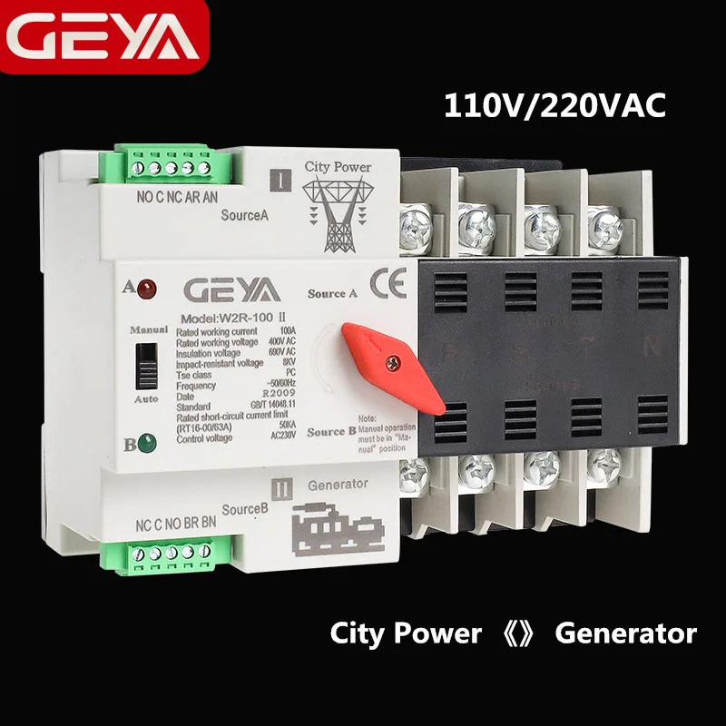 tipo Elétrico Automático do Controlador do Interruptor de Transferência do Trilho do Ruído de Geya Ruído Geya Mini Ats 4p Max 100a 4 Polo do de W2r