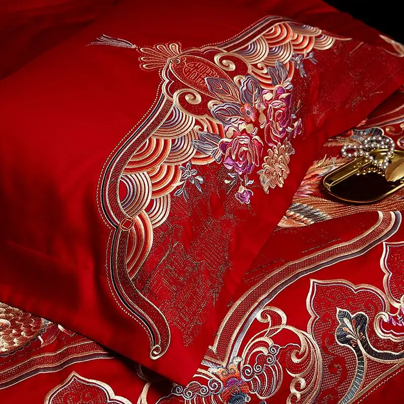 41 Роскошные 60S Египетский хлопок красные свадебные Постельное белье золотой