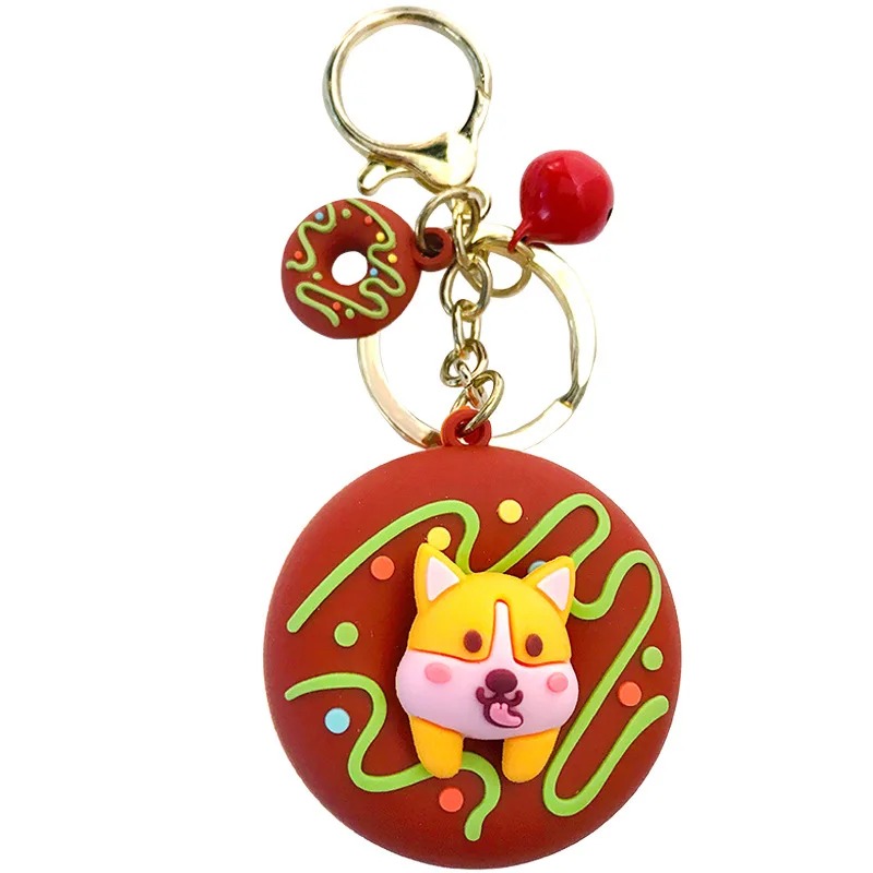 

New Style Donut Macaron Keychain Cute Animal Frog Cat Rabbit Corgi Bag Pendant Car Key Chain Children's Toy Lovely Gift Keyring